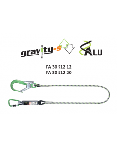 Kratos - Amortyzator bezpieczeństwa (taśma 35mm) GRAVITY-S z liną w oplocie "anti-cut",  zatrzaśnik zakręcany i zatrzaśnikiem hak otwarcie 60mm aluminiowe
