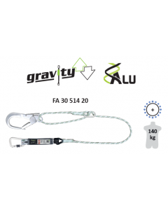 Kratos - Amortyzator bezpieczeństwa (taśma 35mm) z liną w oplocie o regulowanej długości zespołu 1,4 - 2 m z aluminiowymi zatrzaśnikami
