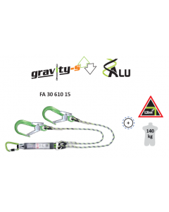 Kratos - Amortyzator bezpieczeństwa (taśma 45mm) GRAVITY-S typu Y liny w oplocie śr. 12mm dł. 1,5 m z 2  alu. zatrzaśnikami do rusztowań otwarcie 60mm i z karabinkiem zakręcanym śrubowo ot.22,5mm