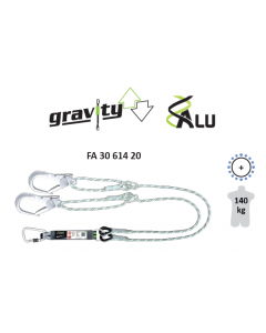 Kratos - Amortyzator bezpieczeństwa (taśma 45mm) GRAVITY-S typu Y liny w oplocie śr. 12mm z regulowaną dł. 1,4-2m z 2 alu. zatrzaśnikami do rusztowań otwarcie 60mm i z karabinkiem ot. 22,5mm