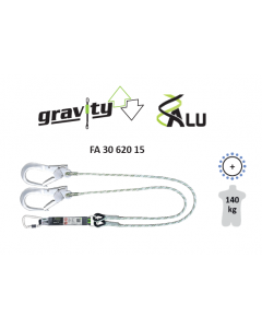 Kratos - Amortyzator bezpieczeństwa (taśma 45mm) GRAVITY-S typu Y liny w oplocie śr. 12mm z regulowaną dł. 1,5 m z 2 alu. zatrzaśnikami do rusztowań otwarcie 60mm i z karabinkiem ot. 22,5mm