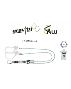 Kratos - Amortyzator bezpieczeństwa (taśma 45mm) GRAVITY-S typu Y liny w oplocie śr. 12mm z regulowaną dł. 1,5 m z 2 alu. zatrzaśnikami do rusztowań otwarcie 100mm i z karabinkiem ot. 22,5mm