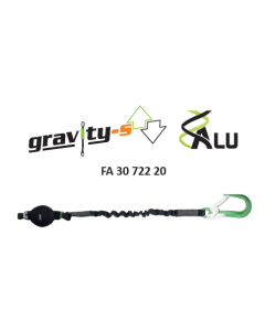 Kratos - Amortyzator bezpieczeństwa (kompaktowy absorber w pokrowcu taśma 35mm)  z taśmą elastyczną, dł.1,8m z aluminiowym zatrzaśnikiem hak do rusztowań otwarcie 60 mm – certyfikowany na 140 kg.