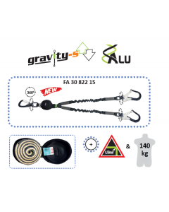 Kratos - Amortyzator typu Y z elastycznymi taśmami 1,5 m, haki z krętlikami  aluminiowe otwarcie 60mm do rusztowań, +karabinek na krętliliku; przyrząd na ostre krawędzie, atestowany do 140kg NEW 2021